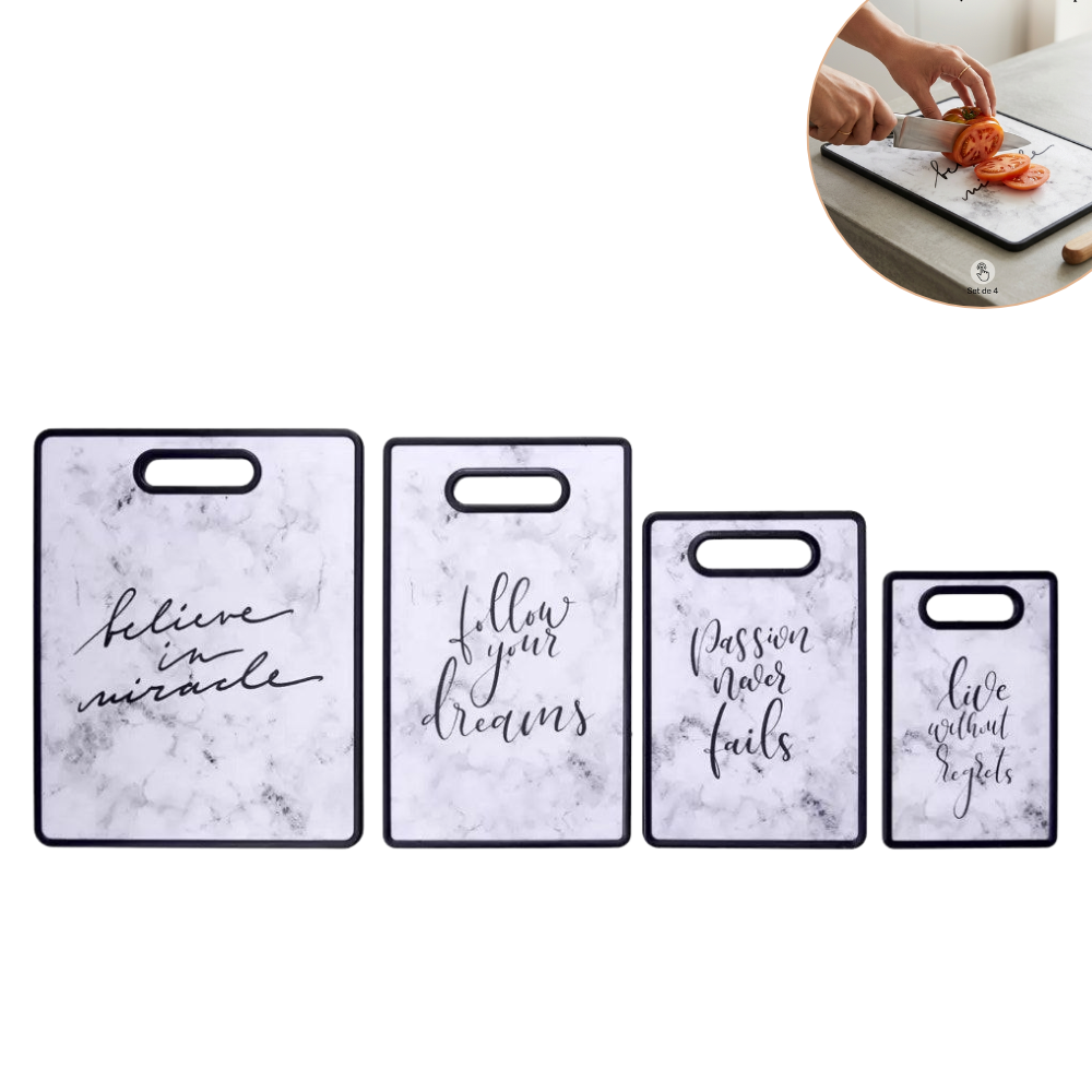 SET DE TABLAS PARA PICAR Y CORTAR ALIMENTOS ELEGANTES Y VERSATILES 4PCS