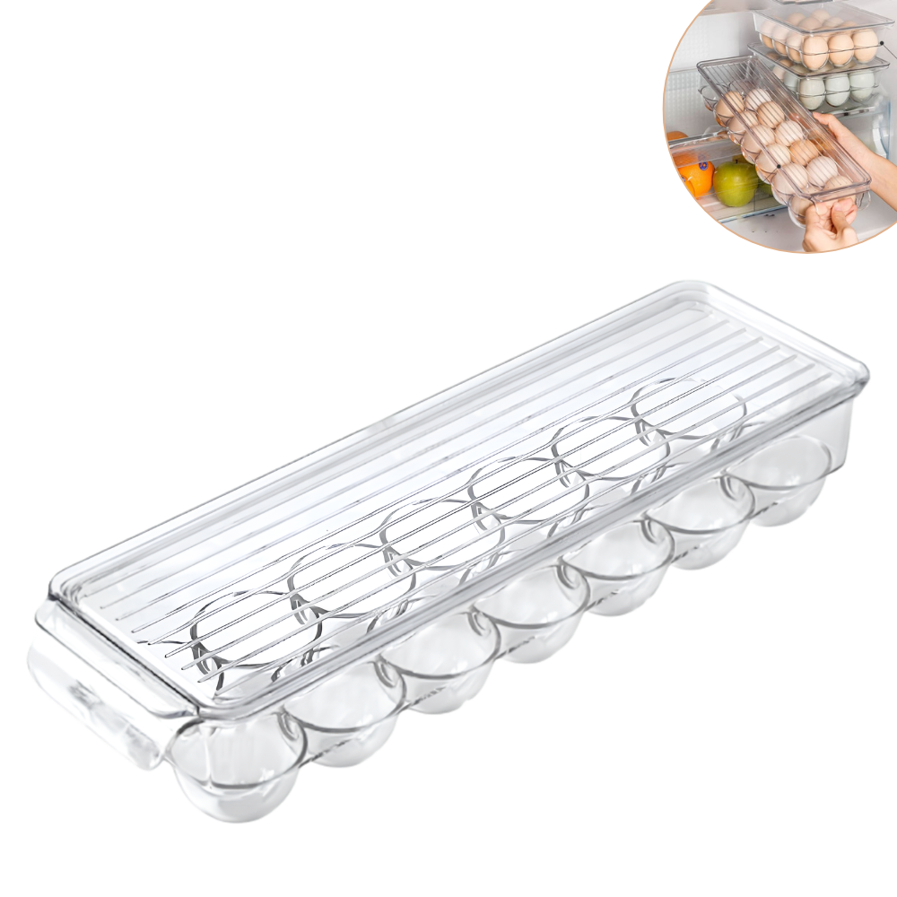 ORGANIZADOR DE HUEVOS TRANSPARENTE CON CAPACIDAD PARA 14 HUEVOS