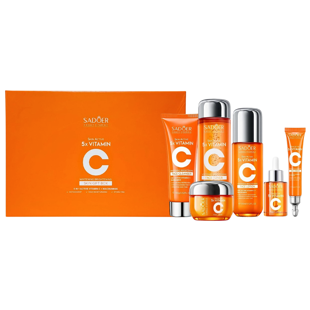 SET DE CUIDADO FACIAL ANTIOXIDANTE, ACLARADOR E HIDRATANTE DE VITAMINA C Y NIACINAMIDA SADOER 6PCS