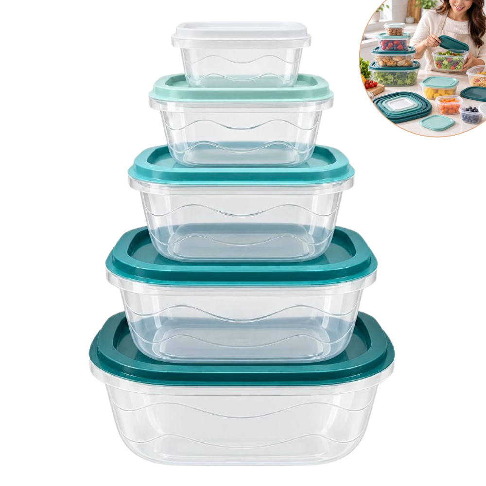 SET DE 5PCS DE RECIPIENTE PANA PLASTICAS TRANSPARENTES ORGANIZADORA DE ALIMENTOS BENELI HOME