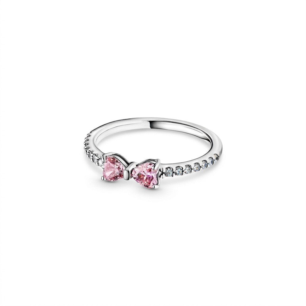 ANILLO PANDORA DE PLATA 9.25 CON MOÑO COLOR ROSA PESO: 2.0G