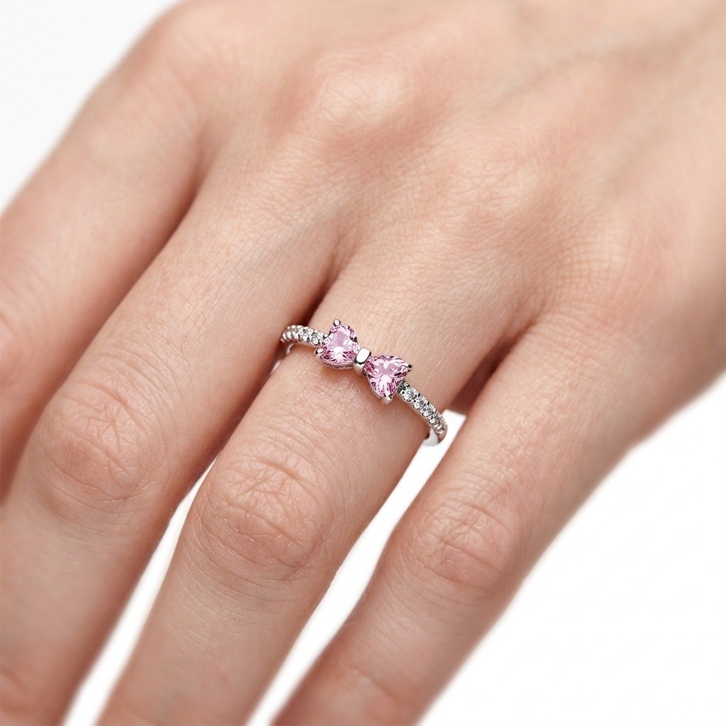 ANILLO PANDORA DE PLATA 9.25 CON MOÑO COLOR ROSA PESO: 2.0G