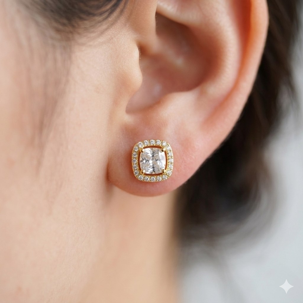 ARITOS PANDORA DE PLATA 9.25 FORMA CUADRADA COLOR ORO 2.3G