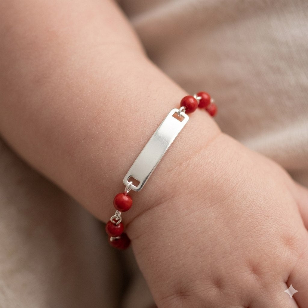 PULSERA DE PLATA 9.25 PARA BEBE CON PIEDRAS ROJAS 16CM PESO: 2.6G