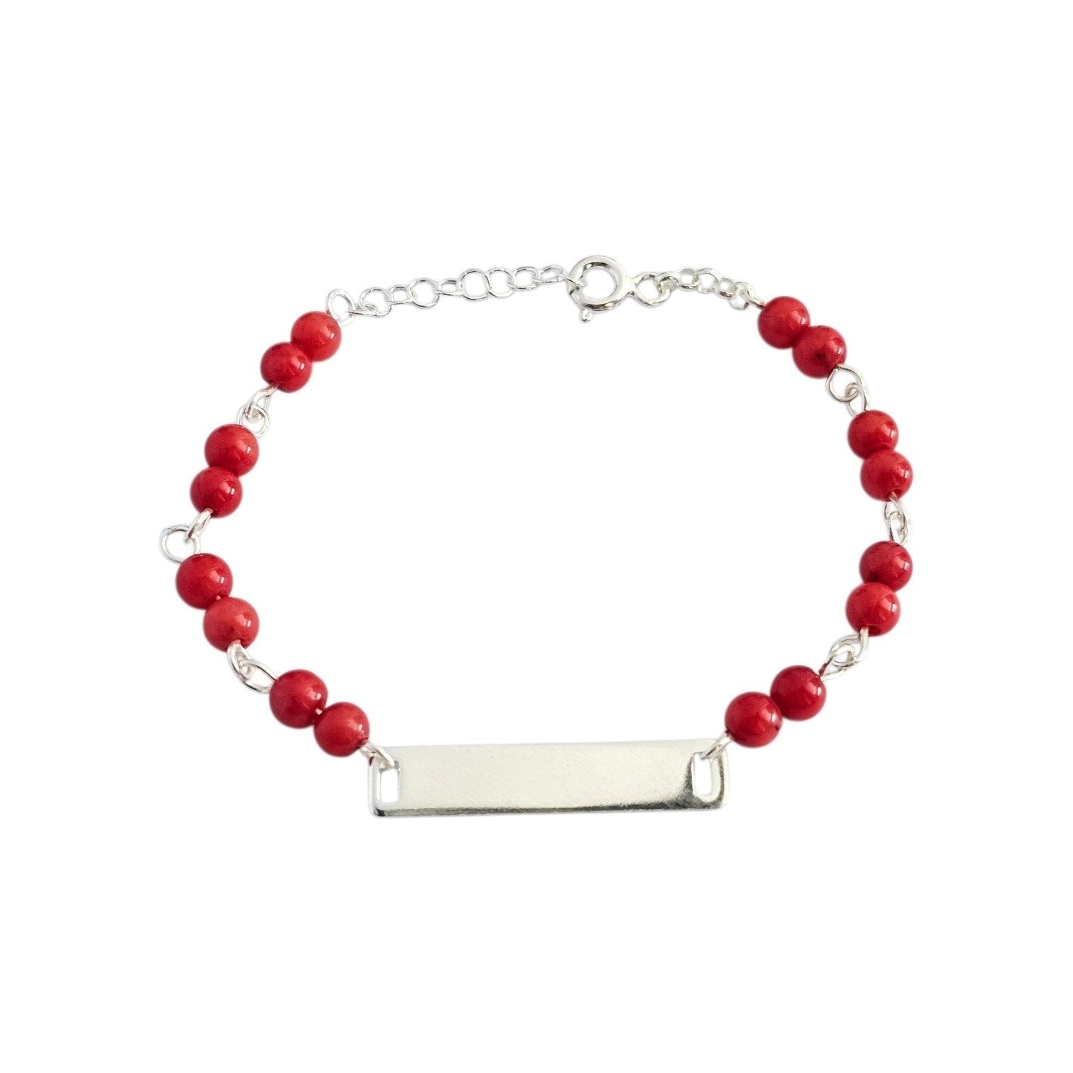 PULSERA DE PLATA 9.25 PARA BEBE CON PIEDRAS ROJAS 16CM PESO: 2.9G