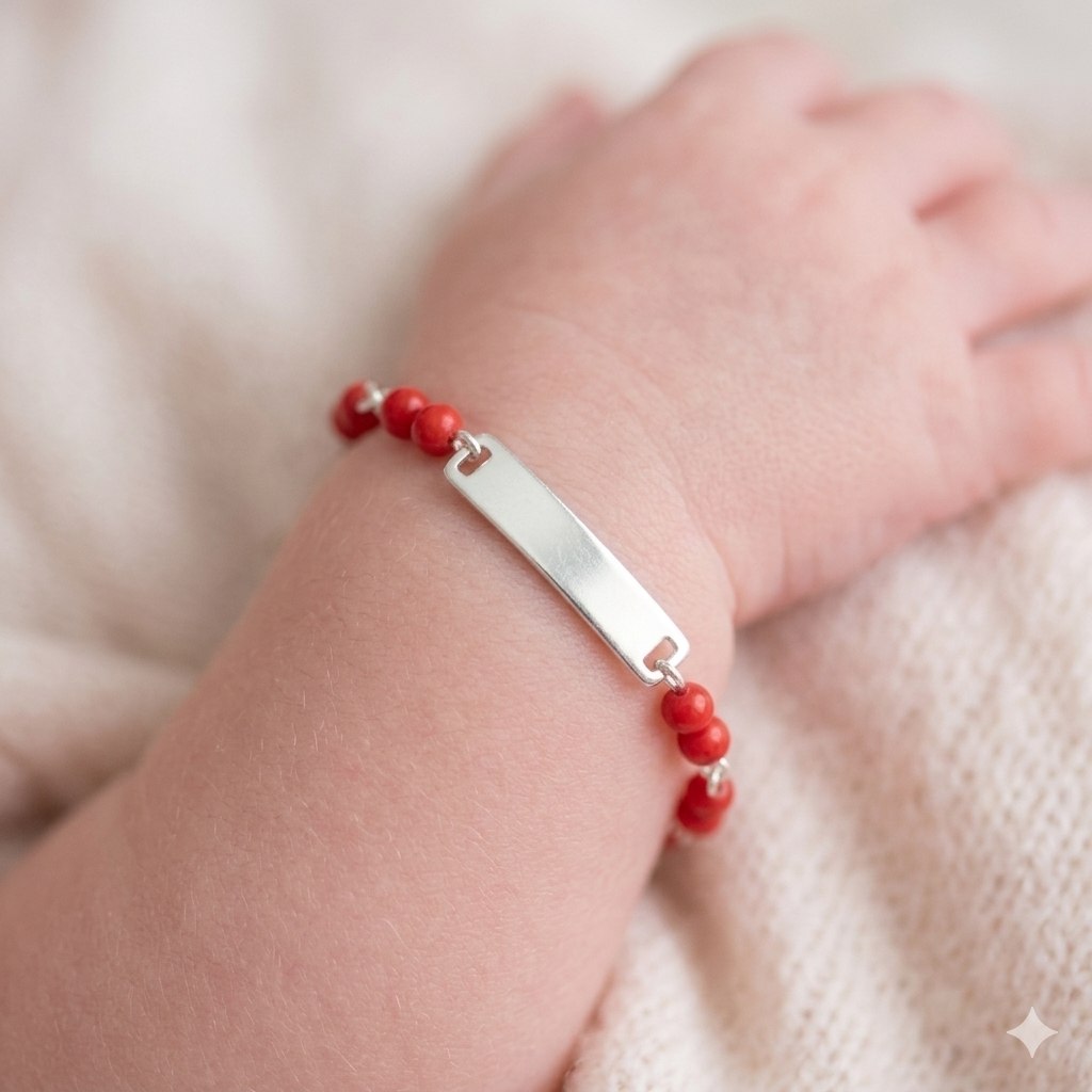PULSERA DE PLATA 9.25 PARA BEBE CON PIEDRAS ROJAS 16CM PESO: 2.9G