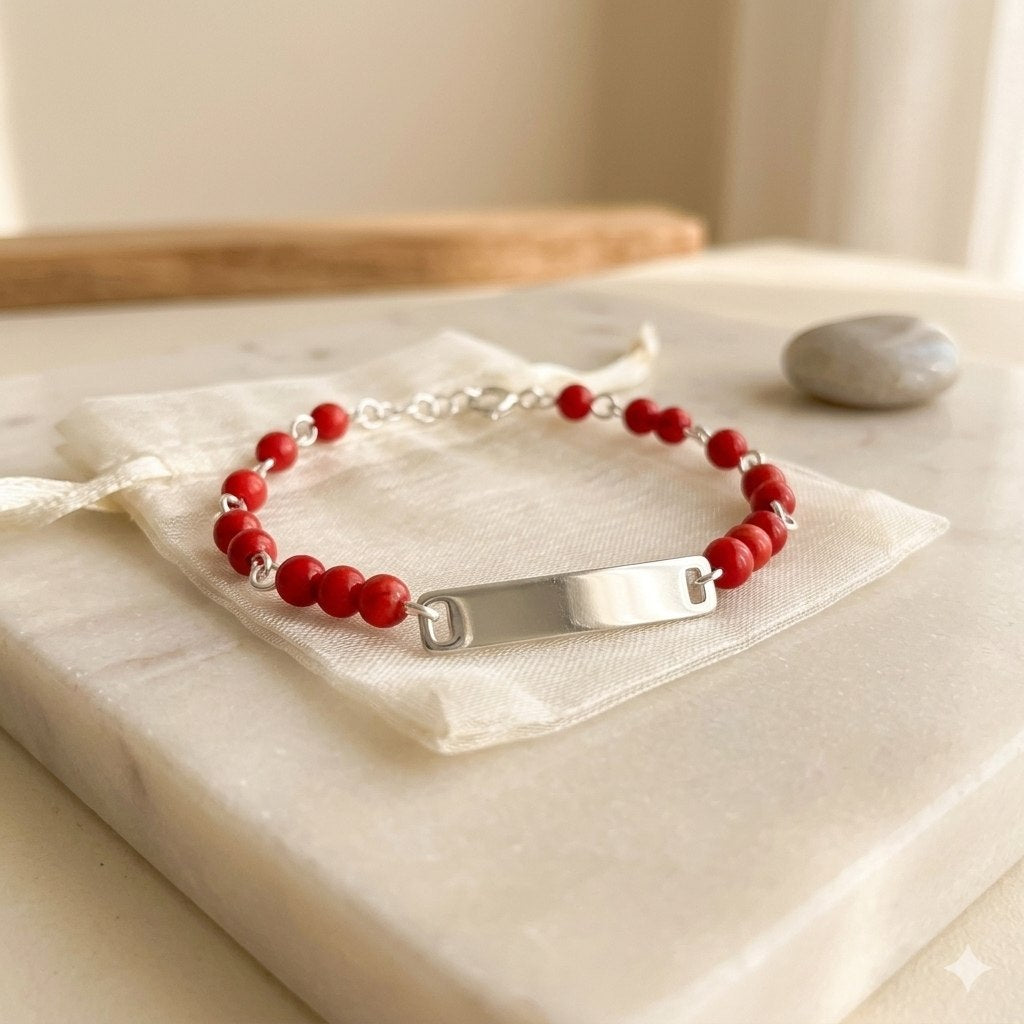 PULSERA DE PLATA 9.25 PARA BEBE CON PIEDRAS ROJAS 16CM PESO: 2.8G