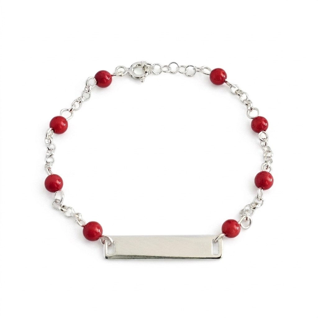 PULSERA DE PLATA 9.25 PARA BEBE CON PIEDRAS ROJAS 16CM PESO: 2.4G