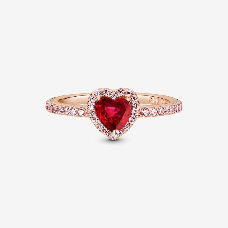 PANI1926D ANILLO GOLD ROSE, PIEDRA EN FORMA DE CORAZON COLOR ROJO, PLATA 925