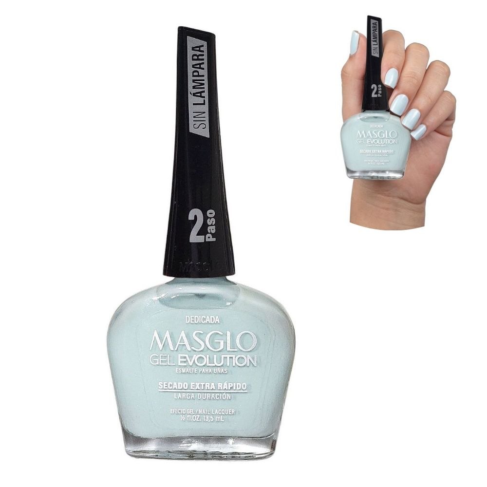 ESMALTE PARA UÑAS DE SECADO RAPIDO COLOR AZUL PALIDO DEDICADA GEL EVOLUTION MASGLO 13.5ML