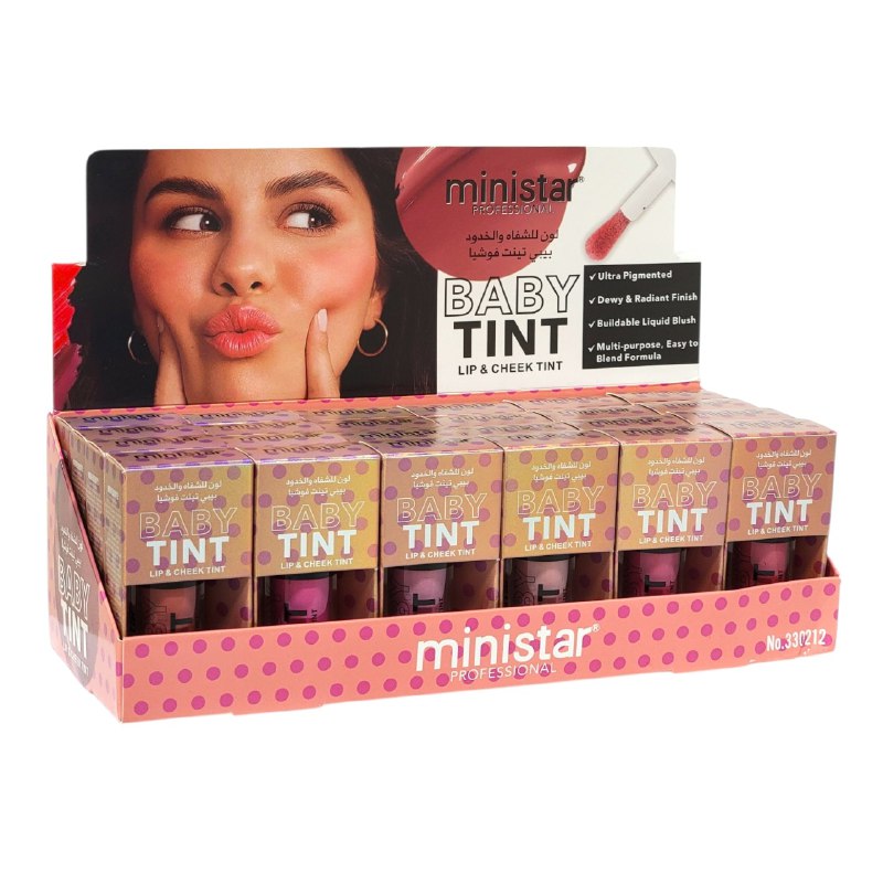 TINTA DE LABIOS Y MEJILLAS DE ALTA PIGMENTACION Y ACABADO RADIANTE MINISTAR 7ML (DUPE DE REVOLUTION)