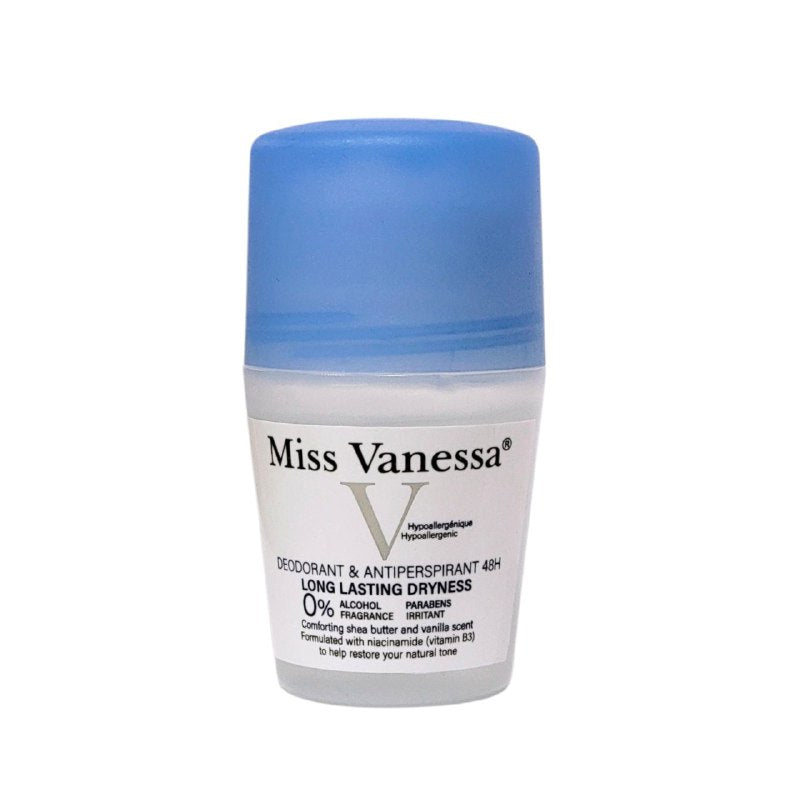 DESODORANTE PARA MUJERES ANTITRANSPIRANTE DE 48H OLOR A KARITE Y VAINILLA MISS VANESA 50ML DUPE DE VICHY