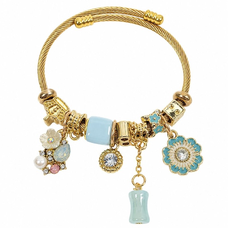 PULSERA DE ENCHAPE PARA DAMA CON DISEÑO DE FLORES