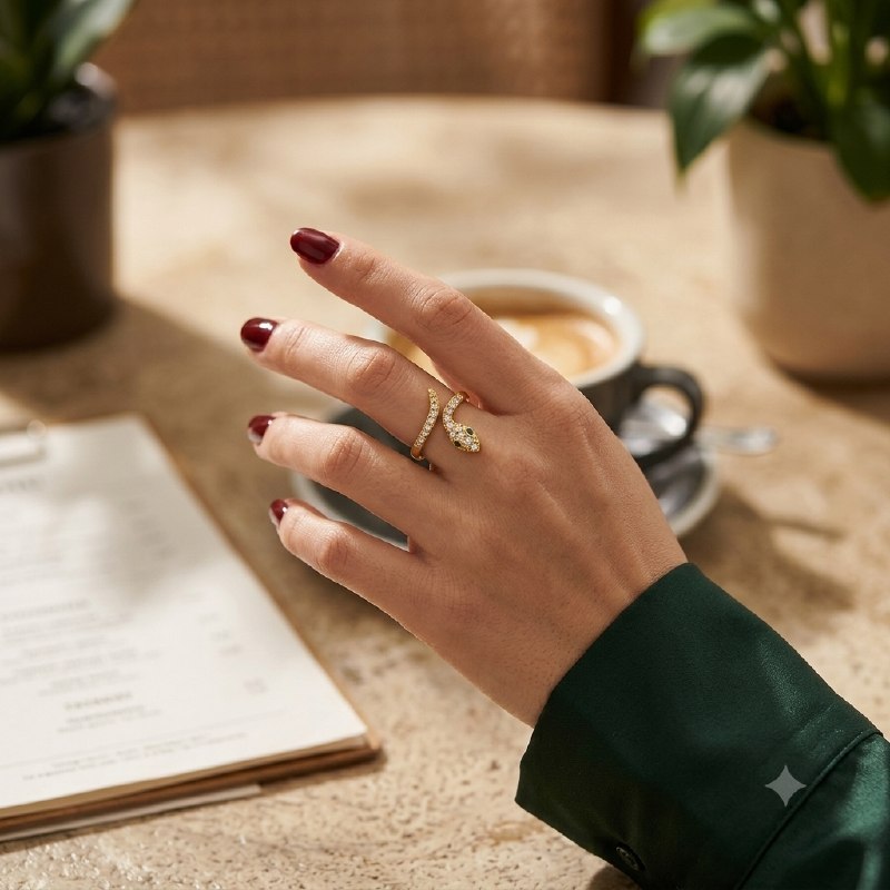 ANILLO DE ENCHAPE PARA DAMA TALLA AJUSTABLE CON DISEÑO DE SERPIENTE