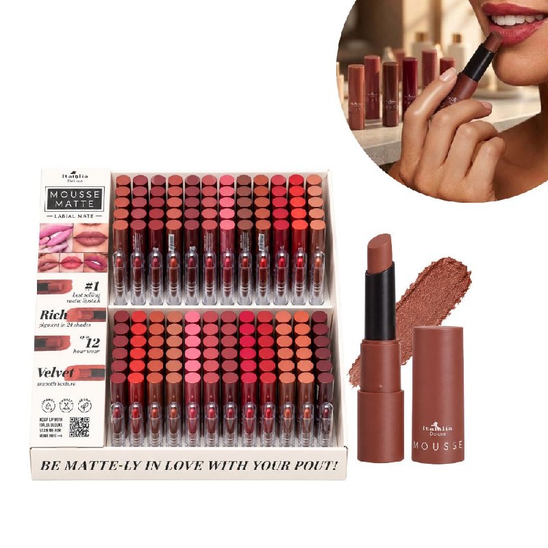 BRILLO LABIAL MATE SUAVE CON PIGMENTOS PUROS DE CALIDAD Y LARGA DURACION ITALIA DELUXE 3G