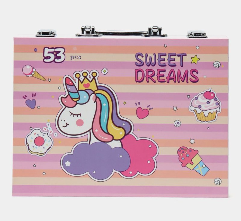 ESTUCHE DE ARTE Y DIBUJO CREATIVO PARA NIÑAS 53 PIEZAS ROSADO UNICORNIO