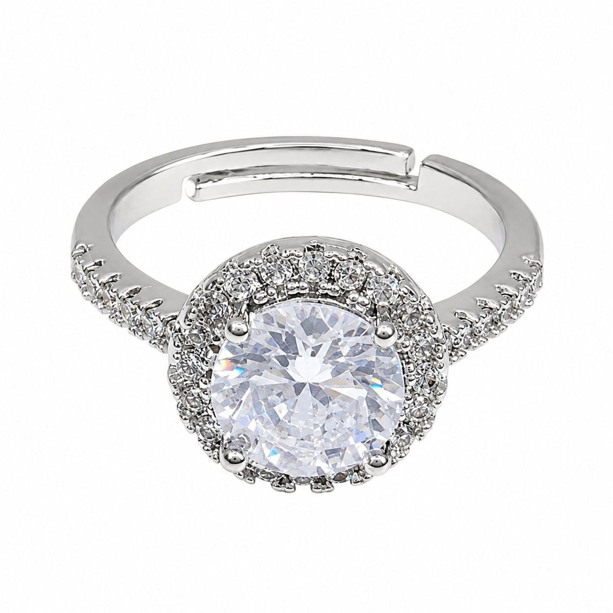 ANILLO DE ENCHAPE PARA DAMA CON DISEÑO ESTILO HALO Y CIRCONES BRILLANTES TALLA 6