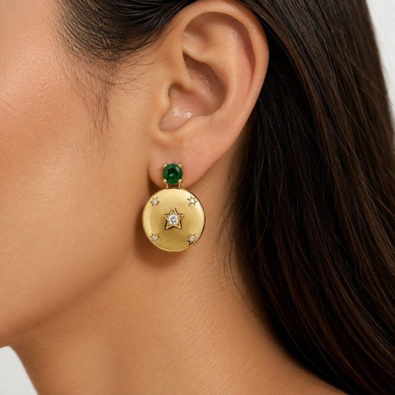 ARITOS DE ENCHAPE PARA DAMA CON DISEÑO DE ESTRELLA 2CM