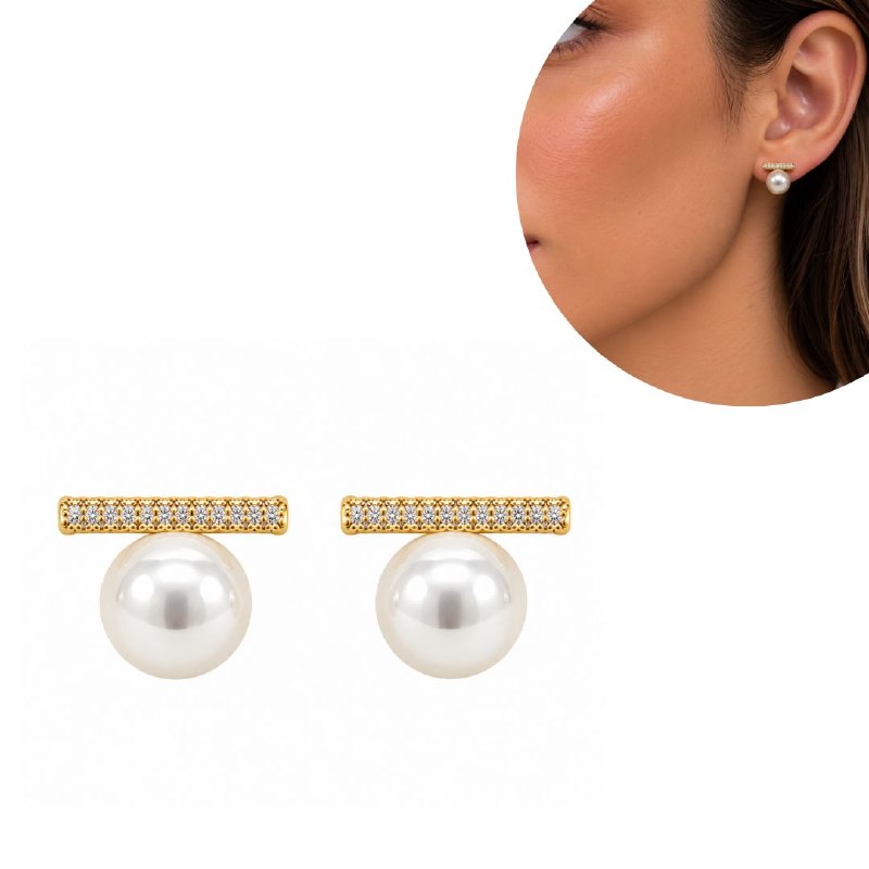 ARITOS DE ENCHAPE PARA DAMA CON DISEÑO DE PERLA 1CM