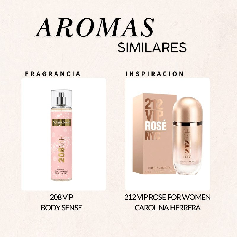 SPLASH BODY SENSE 208 VIP FOR WOMEN 236ML (M) (AROMA SIMILAR CAROLINA HERRERA 212 VIP ROSE)