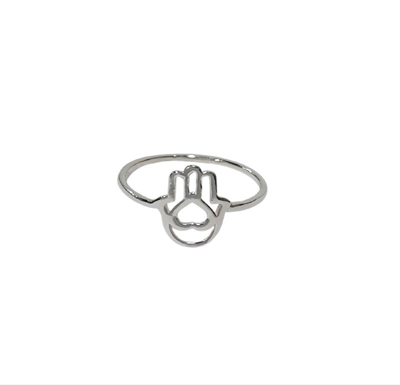 PANI1112 ANILLO MANO DE FATIMA CON CORAZON EN MEDIO, PLATA 925