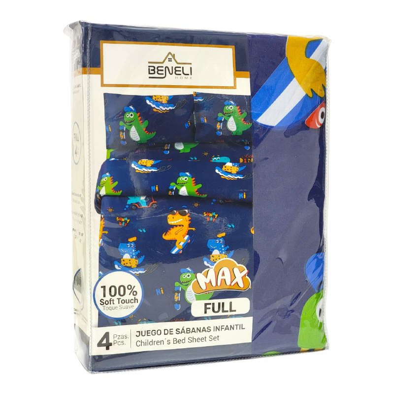JUEGO DE SABANAS MATRIMONIAL CON CORTINAS PARA NIÑOS DE DINOSAURIOS 6PCS BENELI HOME