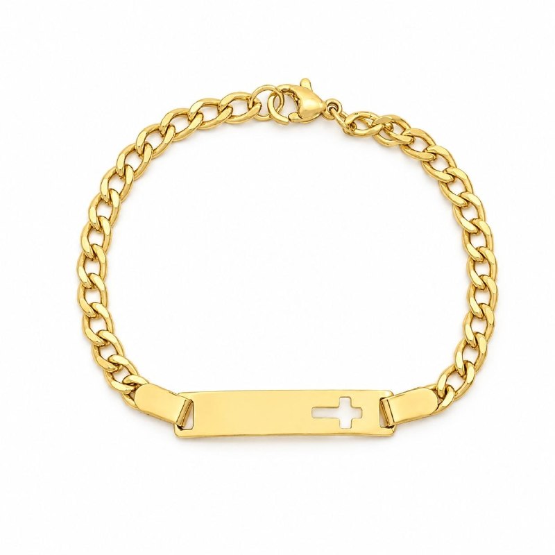 PULSERA DE ENCHAPE PARA NIÑO CON DISEÑO DE CRUZ 4CM