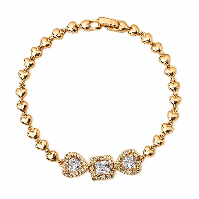 PULSERA DE ENCHAPE PARA DAMA CON DISEÑO DE CORAZON, CUADRADO Y CORAZON