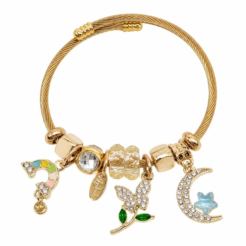 PULSERA DE ENCHAPE PARA DAMA CON DISEÑO DE ARCOIRIS, MARIPOSA Y LUNA 6CM