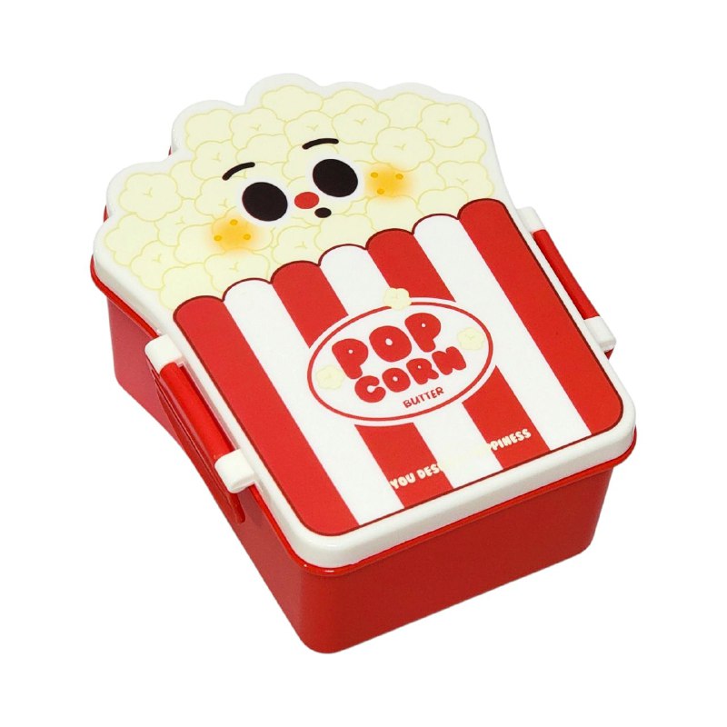 LONCHERA CON DISEÑO DE PAPAS FRITAS Y PALOMITAS CON SEPARADOR Y CUBIERTOS PARA NIÑOS