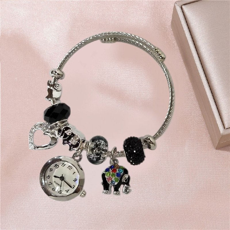 RELOJ ECONOMICO ESTILO PANDORA PARA DAMA DE ACERO CON BAÑO DE ENCHAPE