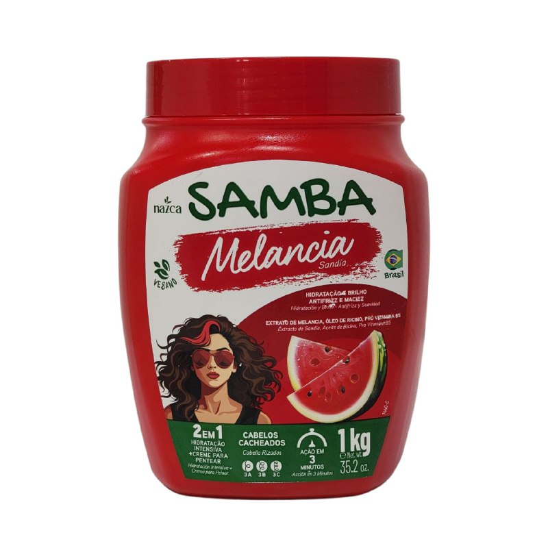 CREMA PARA PEINAR 2 EN 1 HIDRATANTE Y DE PEINADO CON EXTRACTO DE SANDIA Y ACEITE DE RICINO NAZCA SAMBA 1KG