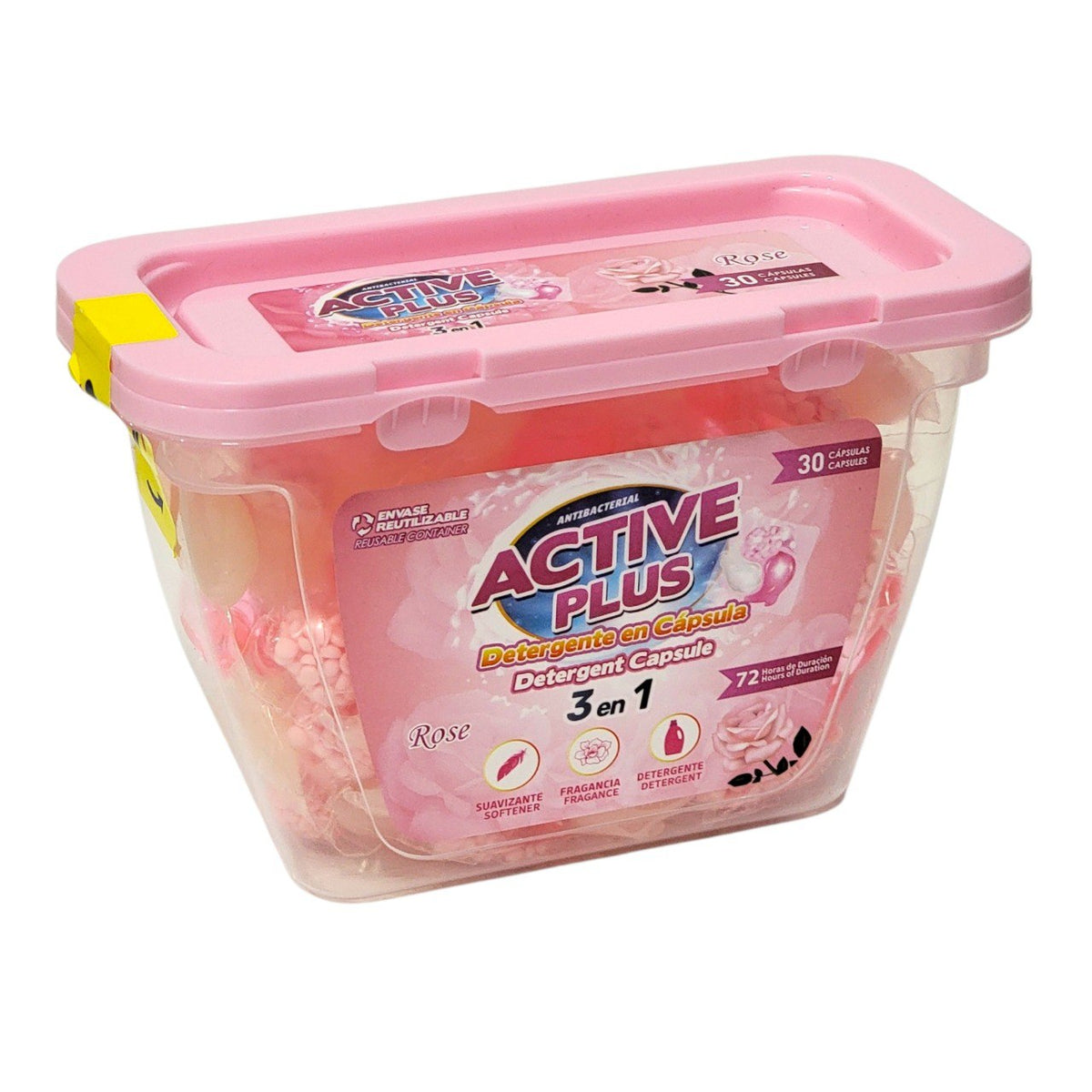 DETERGENTE EN CAPSULAS 3 EN 1 CON AROMA A ROSA 30PCS ACTIVE PLUS