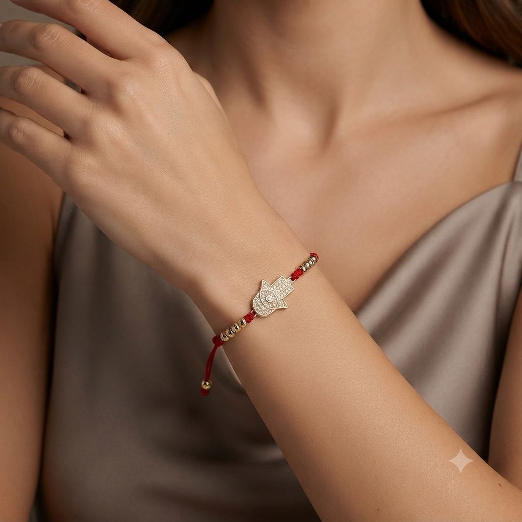 PULSERA DE ENCHAPE PARA DAMA CON DISEÑO DE MANO CON OJO