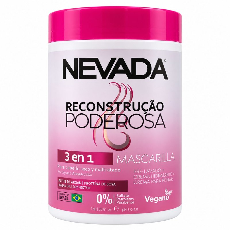 MASCARILLA CAPILAR 3 EN 1 RECONSTRUCCIÓN PODEROSA ACEITE DE ARGÁN Y PROTEÍNA DE SOYA NEVADA 1000ML