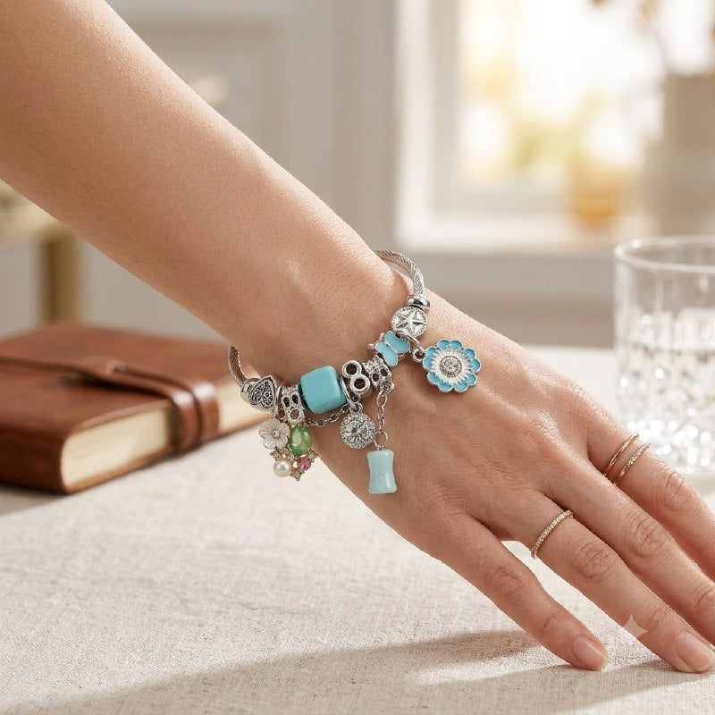 PULSERA DE ENCHAPE PARA DAMA CON DISEÑO DE FLORES 6CM