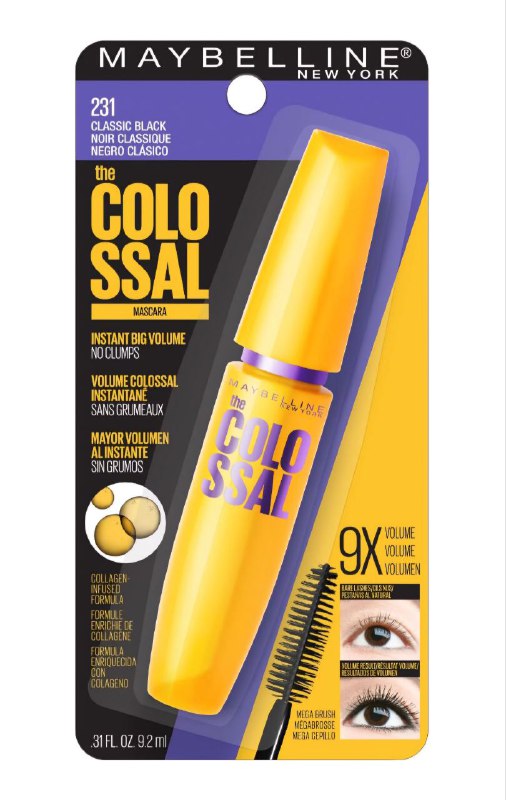 RIMEL GRAN VOLUMEN SIN GRUMOS CON COLAGENO MAYBELLINE NEW YORK 231 NEGRO CLASICO 9.2ML
