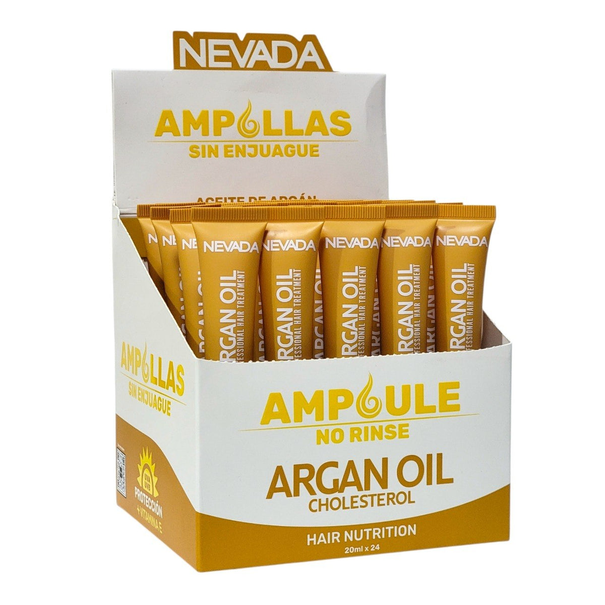 AMPOLLAS SIN ENJUAGE CON ACEITE DE ARGAN, PROTECCION Y VITAMINA E NEVADA 20ML
