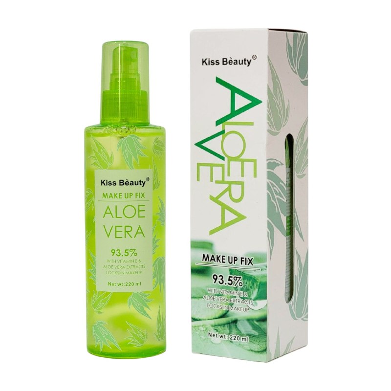 FIJADOR DE MAQUILLAJE DE ALOE VERA MEGA HIDRATANTE, RICO, LIGERO Y DE RAPIDA ABSORCION, PIEL TERSA Y SUAVE KISS BEAUTY 220ML