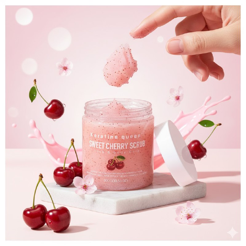 EXFOLIANTE CORPORAL Y FACIAL NUTRITIVO CON EXTRACTO DE CEREZA DULCE KERATINE QUEEN 300G