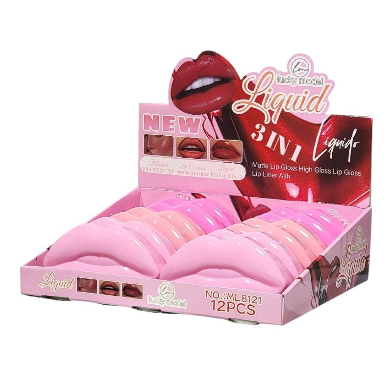 BRILLO LABIAL EN SET 3 EN 1 MATTE LABIAL, BRILLO LABIAL Y LAPIZ DELINEADOR LABIAL LICKY MODEL