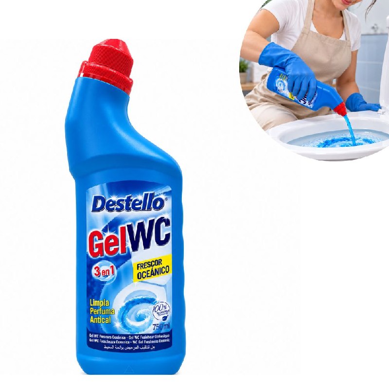 GEL LIMPIADOR DESINFECTANTE 3 EN 1 PARA BAÑO INODOROS CON AROMA OCENAO DESTELLO 750ML