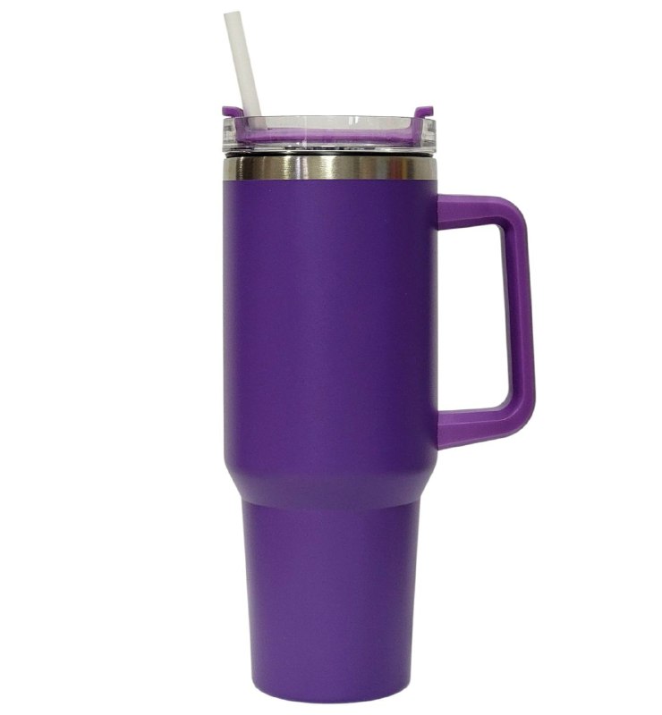 VASO TERMICO DE ACERO INOXIDABLE DOBLE PARED AL VACIO, 4 COLORES CON ASA Y PAJILLA 40OZ