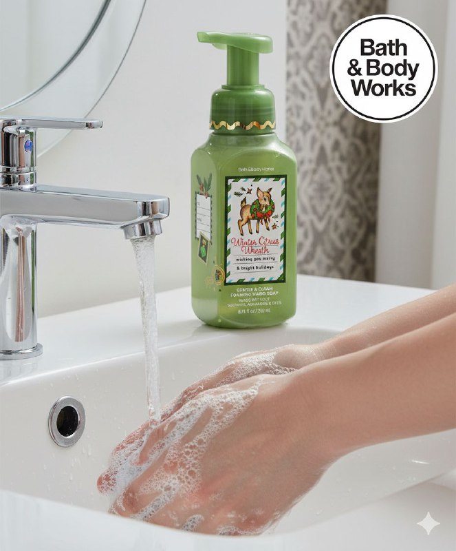 BATH & BODY WORKS JABON DE MANOS SUAVE Y LIMPIO WINTER CITRUS WREATH 259ML
