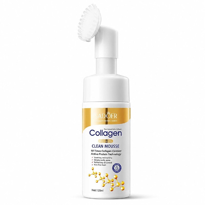 LIMPIADOR FACIAL EN ESPUMA DE COLAGENO ACTIVO NATURAL PURO, ANTIEDAD, ESPUMA LIMPIADORA FACIAL, HIDRATANTE, CALMANTE Y REFRESCANTE SADOER COLLAGEN FIRMING SERIES CLEAN MOUSE 120ML