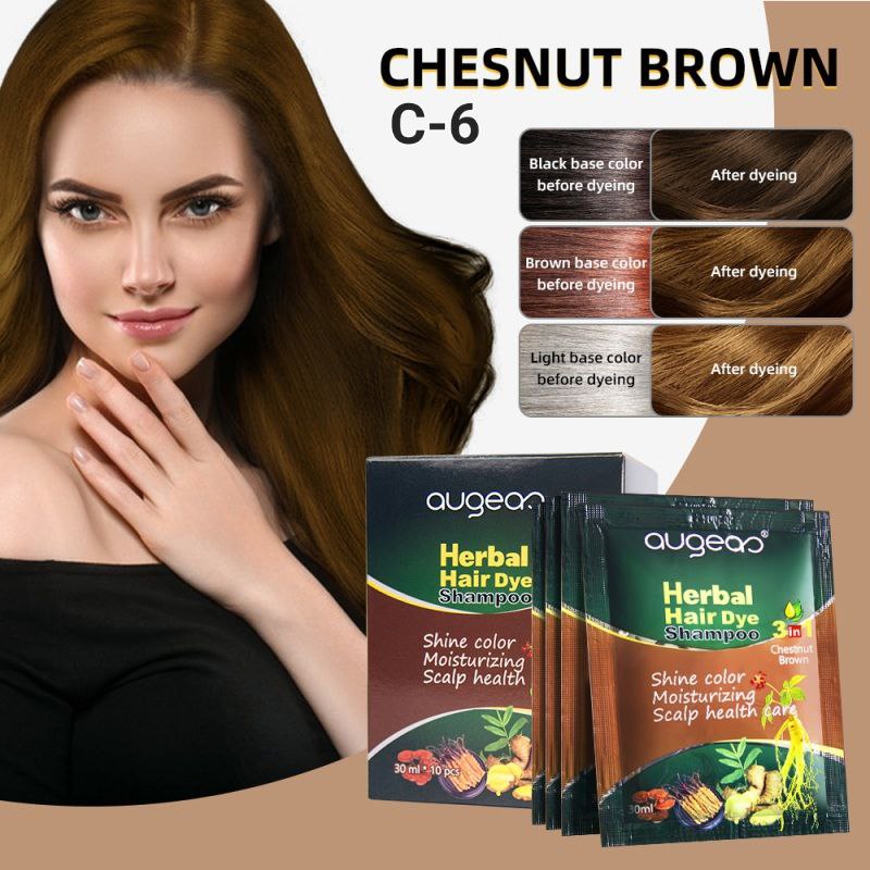 SHAMPOO TINTE PARA EL CABELLO EN BOLSA AUGEAS HERBAL CHESTNUT BROWN C-6 30ML