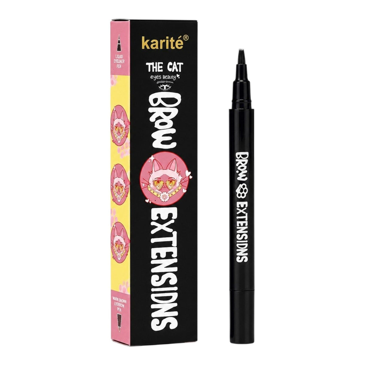 LAPIZ DE CEJAS 2 EN 1, LAPIZ DE CEJAS Y DELINEADOR DE OJOS LIQUIDO KARITE THE CAT 1ML, 2ML