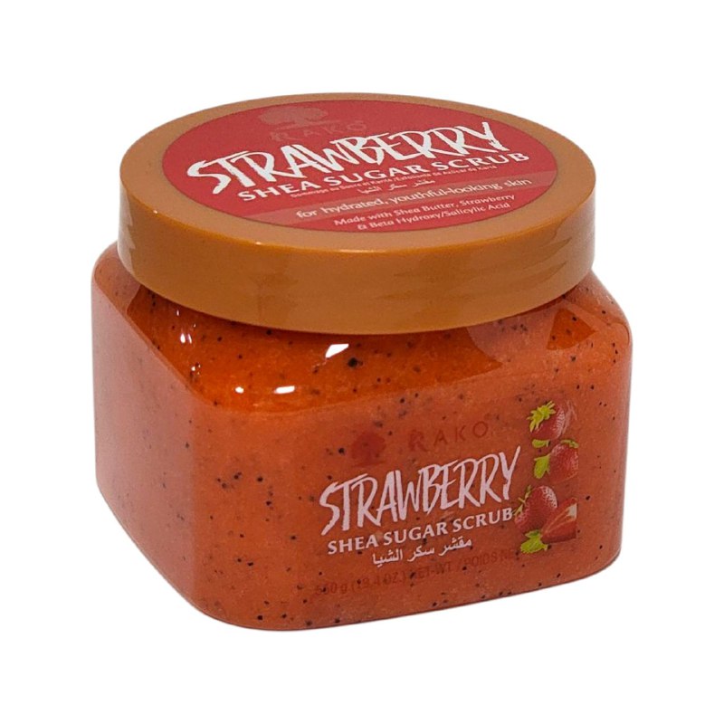 EXFOLIANTE CORPORAL NUTRITIVO CON EXTRACTO DE FRESA Y MANTECA DE KARITE RAKO 550G