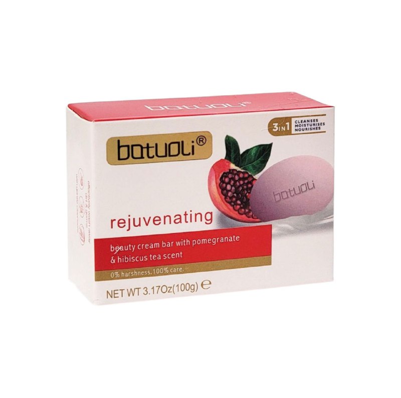 JABON CORPORAL EN BARRA AROMA A GRANADA Y TE DE HIBISCO, HIDRATACION PROFUNDA PARA UNA PIEL SUAVE, HIDRATADA Y BRILLANTE BATUOLI 100G (DUPE DE DOVE)
