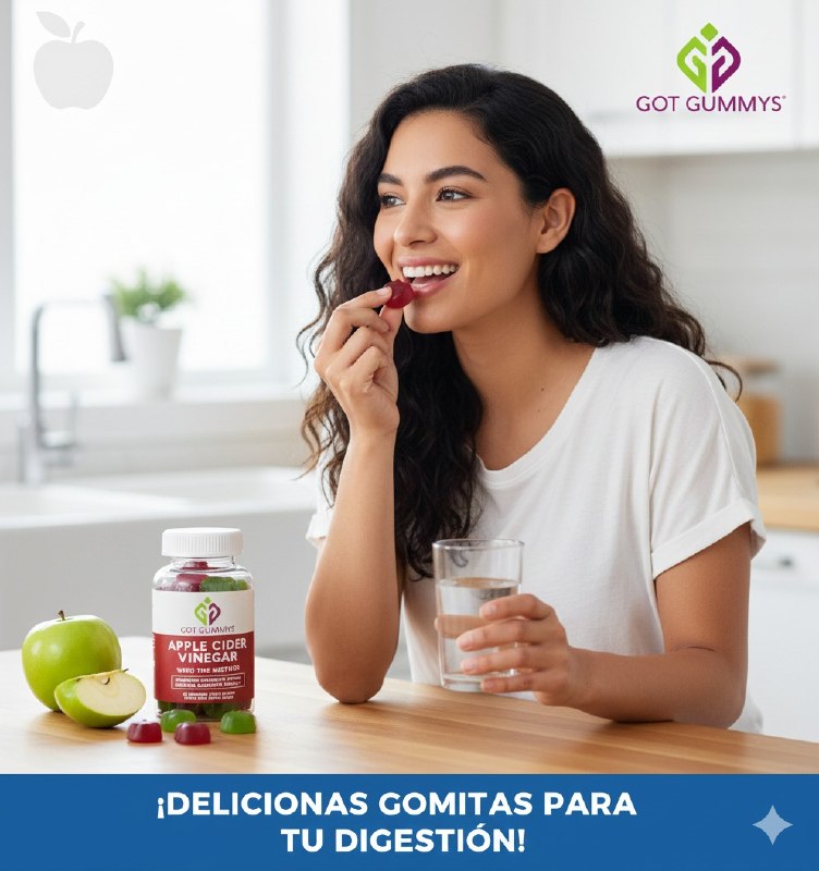 VITAMINA EN GOMITAS DE VINAGRE DE SIDRA DE MANZANA, MAXIMA POTENCIA 500MG, APOYA LA SALUD DIGESTIVA, SABOR A MANZANA GOT GUMMYS 60UND